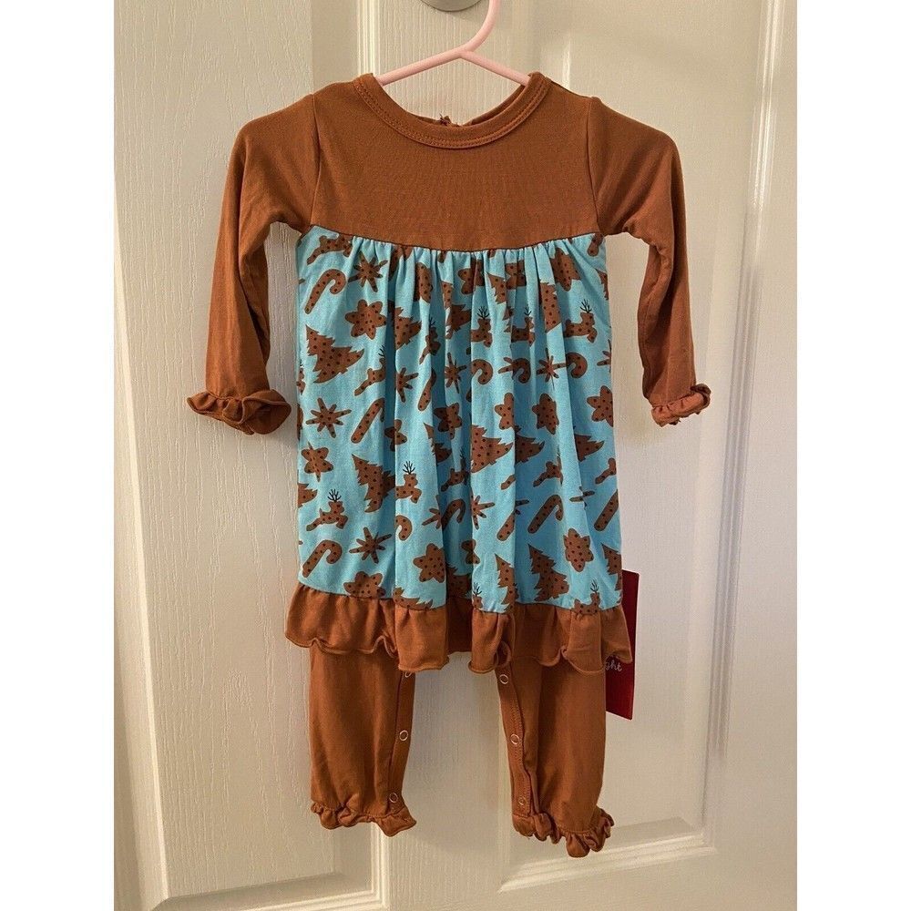 Kickee Pants Holiday Long Sleeve Dress Romper Christmas Cookies Size 3-6 Mos NWT